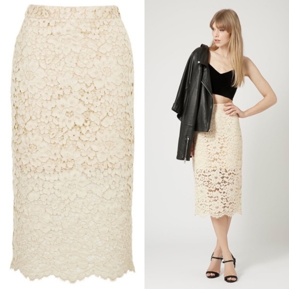 Topshop Dresses & Skirts - Topshop Cord Lace Midi Pencil Skirt Zip Slit Strai